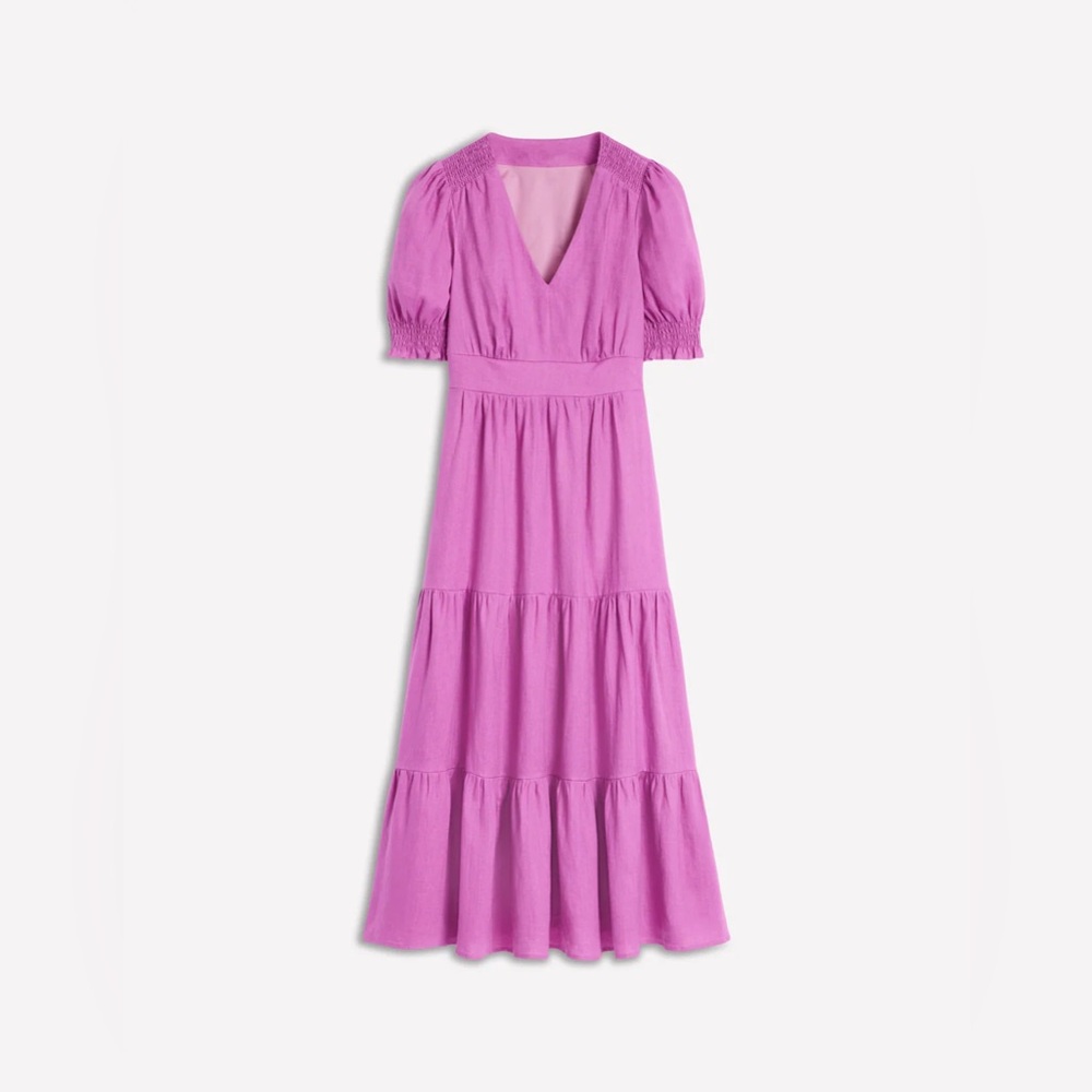 NWT Boden Anna Linen Tiered Midi Dress Purple 12R - Picture 4 of 4